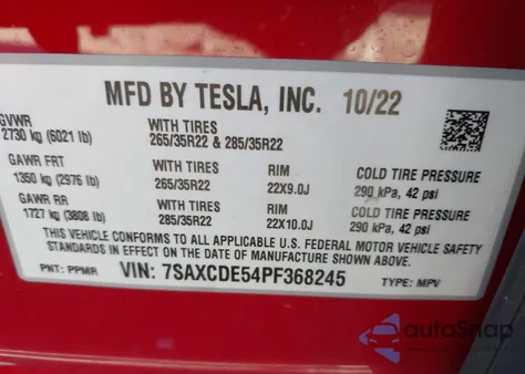2023 Tesla Model X Dual Motor All-Wheel Drive/Standard Range из США, поврежденный, VIN 7SAXCDE54PF368245